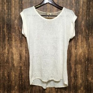 AMBRA MADE IN ITALY CREAM CROCHET SHORT SLV TOP